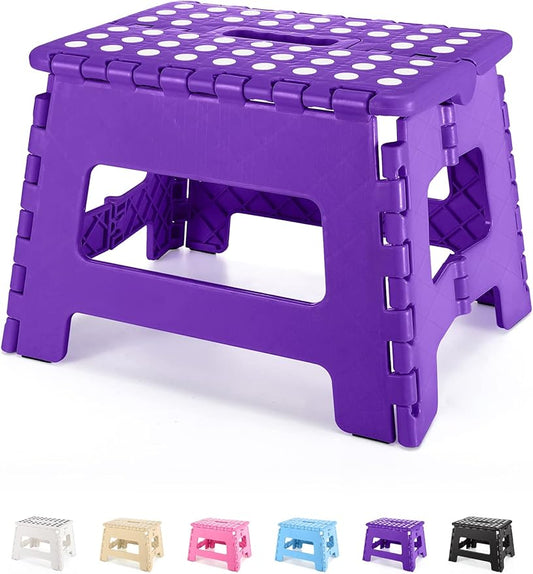 Dyforce Folding Step Stool 9", Kids Step Stool, Heavy Duty Step Stools for Adults, Compact Foot Stools, Light-Weight Toddler Step Stools for Kitchen, Bathroom, Holds Up to 300 lbs (Purple)