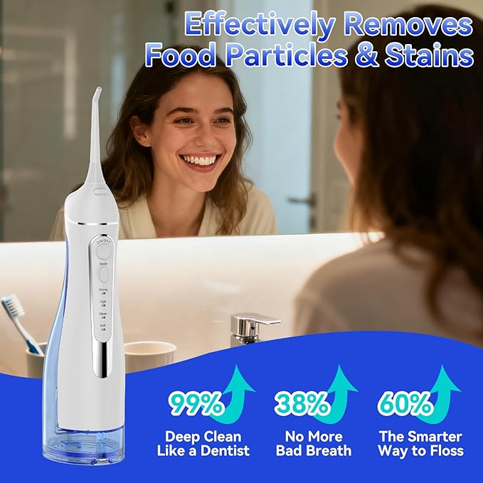 Water flossers for Teeth Pick, Portable Oral Irrigator Dental with 4 Modes 5 Jet Tips, IPX7 Rechargeable Water Tooth Flosser for Braces Sensitive Gum Care，Home Travel Use
