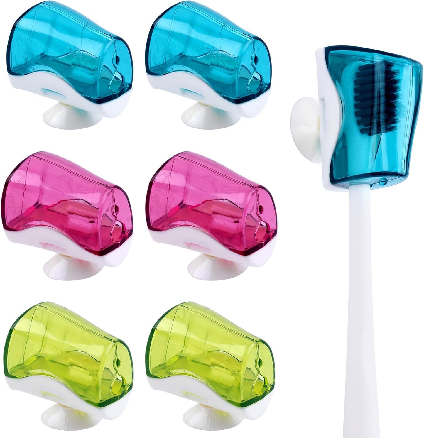 AUEAR, 6 Pack Toothbrush Holder with Suction Cup Toothbrushed Head Covers Caps Protector Case Box for Bathroom Wall Mirror Home Outdoor Travel