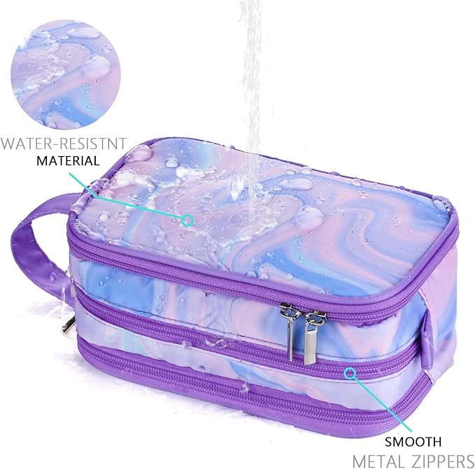 Purple Toiletry Bag for Girls, Travel Toiletry Bag for Teen Girls Cosmetic Bag Makeup Bag Waterproof Hanging Wash Bag Kids Toiletries