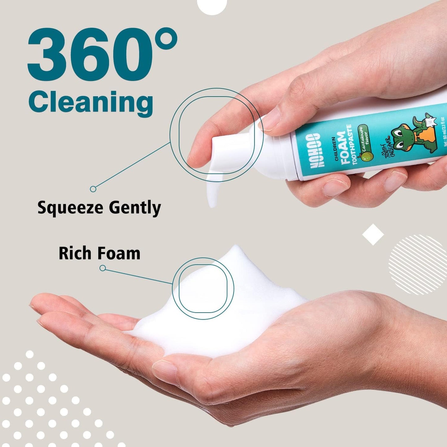 NOHOO Fluoride Free Foam Toothpaste Kids Cantaloupe,Natural Training Toothpaste for Baby Toddler Children Oral Cleaning and Cavity Protection(2 Pack