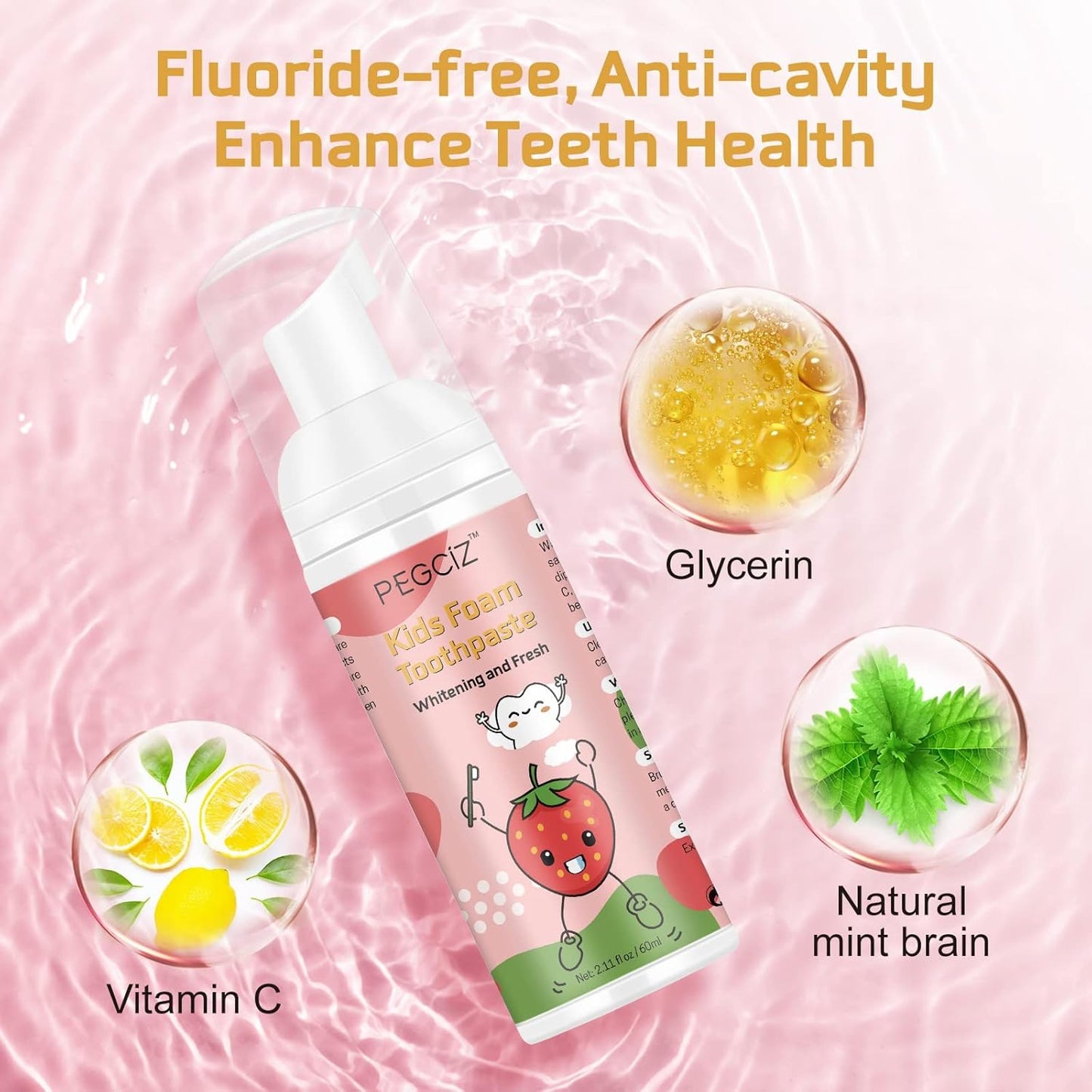 Foam Toothpaste Kids, Kids Mouthwash with Fruit Flavor - Toddler Toothpaste Age for Children,360ºCare Natural Anti-Cavity Formulas with Fluoride for Electric & U-Shape Toothbrushes