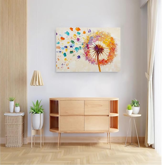 SchindlerBang Contemporary Dandelion Canvas,Vibrant Living Room Decor,Modern Abstract Art Print,Stylish Home Display,16x20inch Framed Painting Ready to Hang