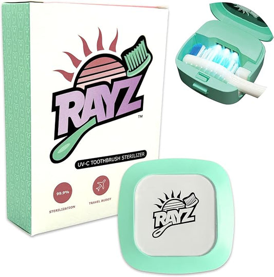 Rayz UV-C Toothbrush Sanitizer | Portable & Rechargeable | 99.9% Sanitization in 3 Minutes | Wall Mountable, Travel-Friendly & TSA-Approved (Mint)