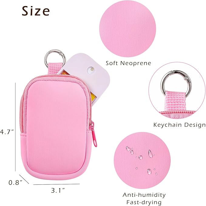 2Pcs Small Makeup Bag, Mini Portable Travel Cosmetic Bag, Soft Neoprene Makeup Pouch with Zipper, Fashion Accessory with Snap Hook, Cute Coin Purse Lipstick Cosmetic Travel Organizer(Black+ Pink)