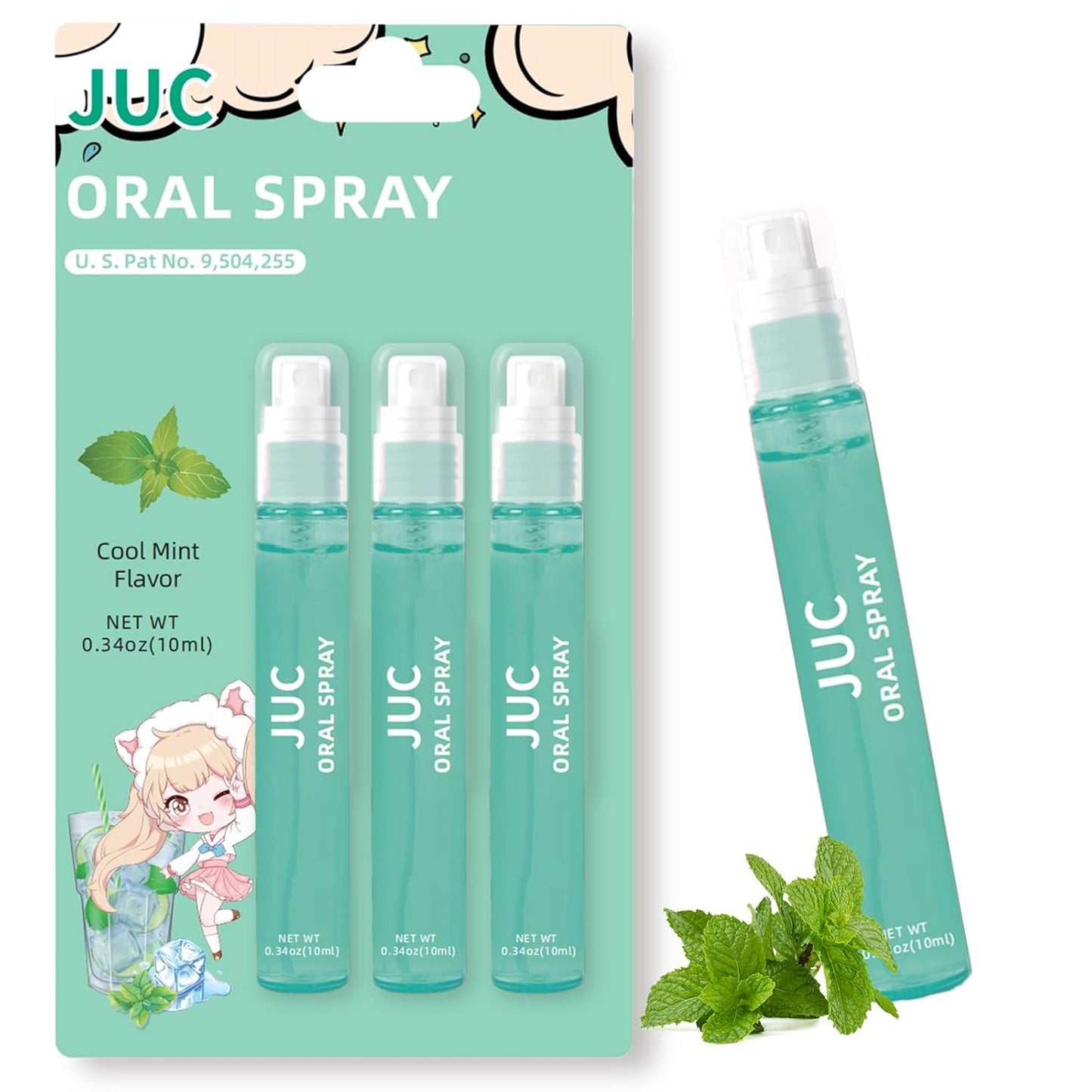 3 Count Mint Breath Spray Mouth Spray Breath Freshener Oral Care for All Ages 0.33OZ (10ML) Cool Mint Flavor