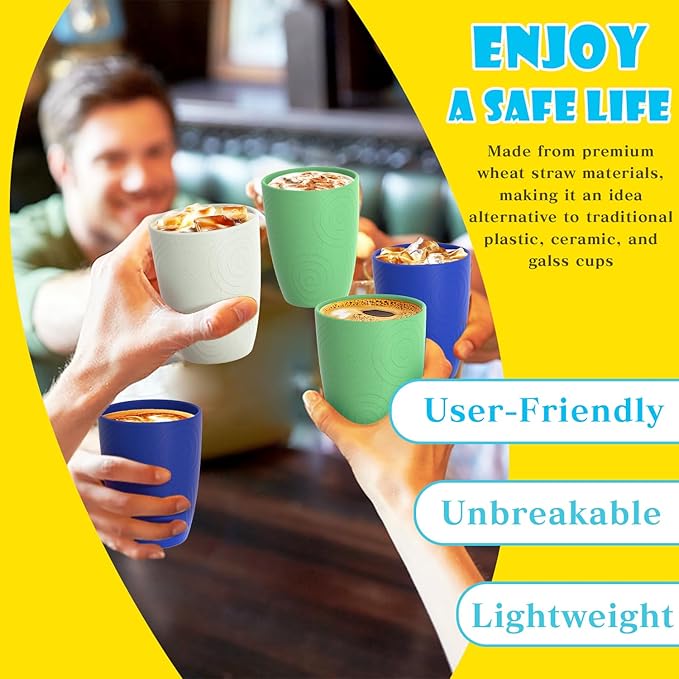 Homienly Drinking Glasses Set of 4, Wheat Straw Cups with Unique Texture, Reusbale Kids Cup, Stackable Cups for Kitchen, Home, Party, Camping, Dishwasher Safe Cup Tumbler 12 OZ - Island Color