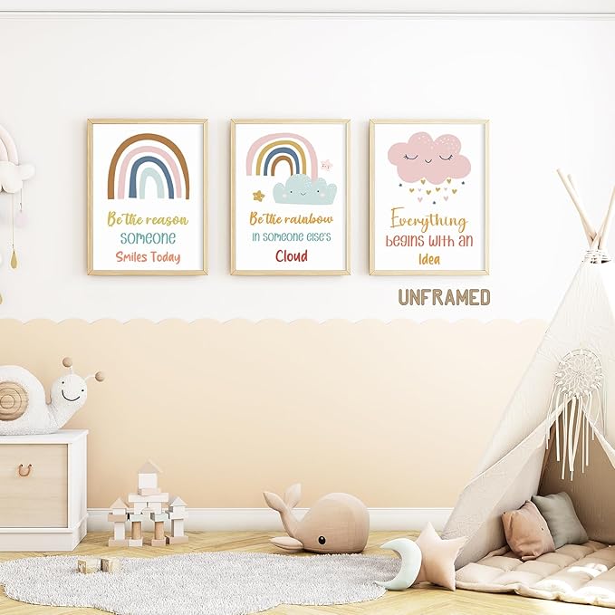 YOUHONG 3 Pieces Motivational Wall Decor Classroom Kids Toddler Room Decor Inspirational Quotes Wall Art Motivational Art Frameless Positive Quotes Durable Canvas Prints (12" W x 16" H x3)