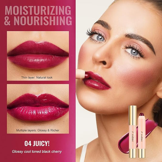 Oulac Magenta Lipstick - Moisturizing Lipstick Tinted Lip Balm for Dry Lips, Hydrating Creamy Lip Crayon & Blush - Lip Color and Cheeks Makeup | 2.48g, JUICY! (04)
