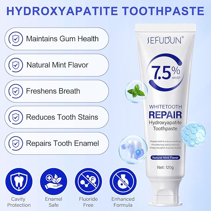 2 Pack Hydroxyapatite Toothpastes for Enamel Protection and Tooth Strengthening (4.23 Oz), Fluoride-Free Formula with Gentle Mint, for Sensitive Teeth, Daily Protection, Long-Lasting Fresh Breath