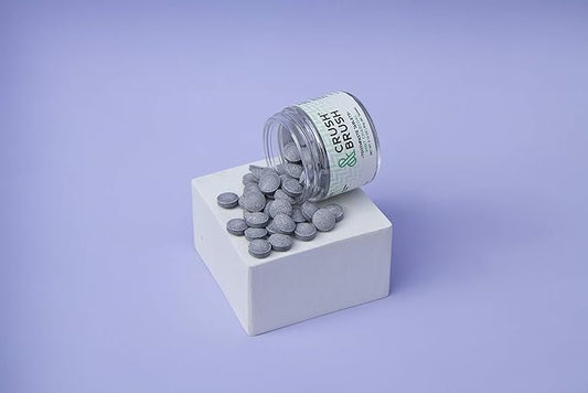 Crush & Brush Toothpaste Tablets-Mint Charcoal Glass JAR - 60g ~ 80 Tablets