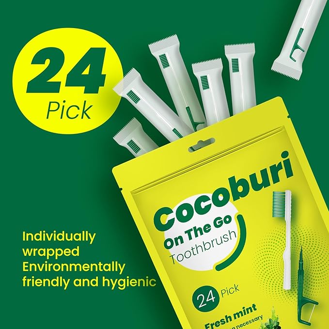 Disposable Mini Travel Toothbrushes，Prepasted On-The-Go Whitening,Individually Wrapped，Disposable，Prepasted Travel Toothbrushes- Peppermint Flavor -（24-Pack）