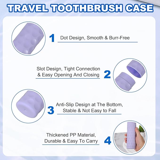uxcell 2Pcs Travel Toothbrush Case, 8.1x1.4x1 Portable Travel Toothbrush Holder with Dot, Plastic Toothpaste Container for Bathroom, Gym, Business Trip, Camping, Purple