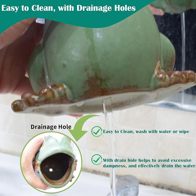 FlidRunest Extra Large Kids Frogs Toothbrush Holder for Bathroom - Ceramic Animal Tooth Brush Holder Cup - Easy to Clean Toothbrush and Toothpaste Holder - Great Gift for Boy, Friends, Kids, Men