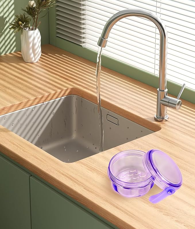 Leak Proof Purple Denture Cups for Soaking Dentures, Partial Denture Bath Case Travel Retainer Cleaning Container Case with Brush for Aligner, Denture, Mouth Guard