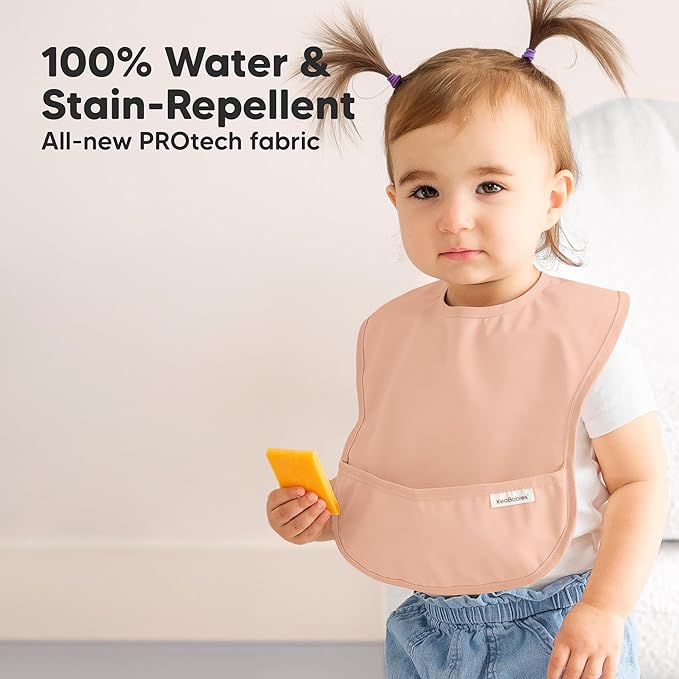 3-Pack Waterproof Baby Bibs for Eating - Lightweight Toddler Feeding Bibs with Large Food Catcher, Mess Proof, Food-Grade Baby Eating Essentials, Easy to Put On & Clean (Mellow)