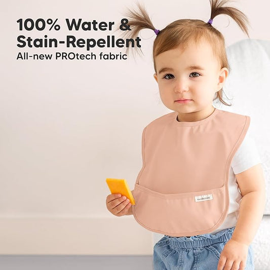 3-Pack Waterproof Baby Bibs for Eating - Lightweight Toddler Feeding Bibs with Large Food Catcher, Mess Proof, Food-Grade Baby Eating Essentials, Easy to Put On & Clean (Mellow)