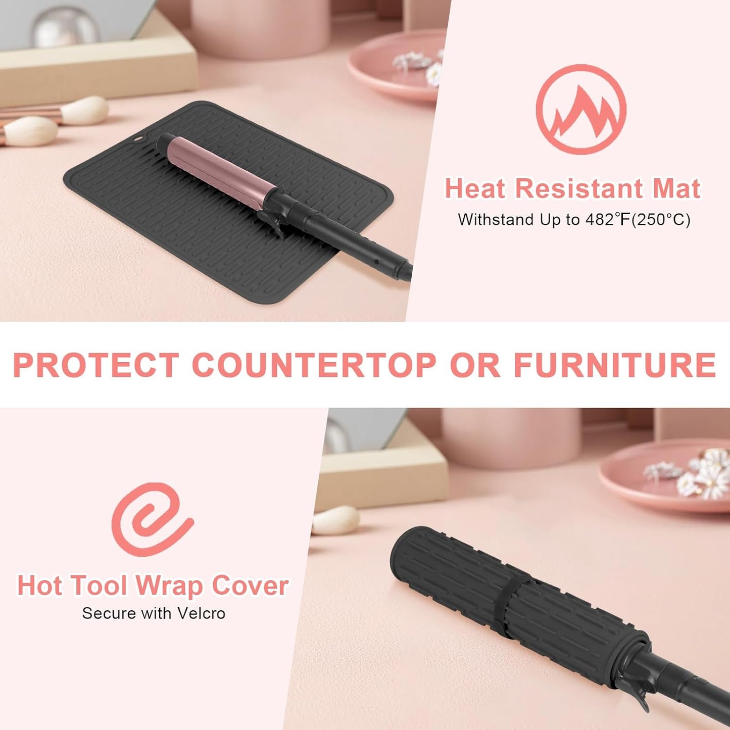 AMIJEAL Oversize Silicone Heat Resistant Mat for Hair Tools, Curling Iron Mat, Hot Tools Holder, Portable Flat Iron Hair Straightener Pad Cover for Travel Vanity Salon(14.2" x 11.0")