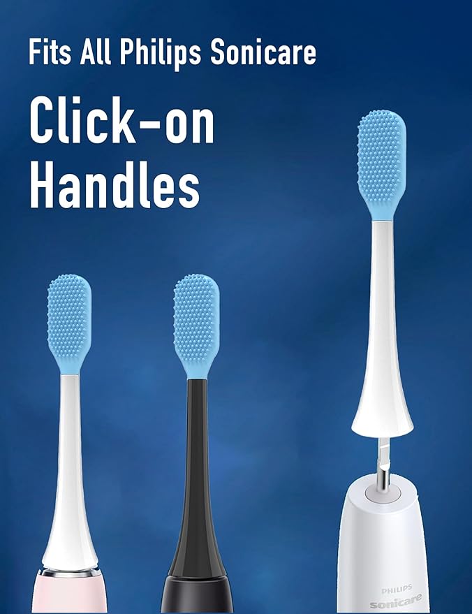Tongue Scraper Heads Compatible with Philips Sonicare Click-On Handles – Gentle & Effective Tongue Cleaner, Fresh Breath, 2 Pack, Replacement Brush Heads (Black, One Size)