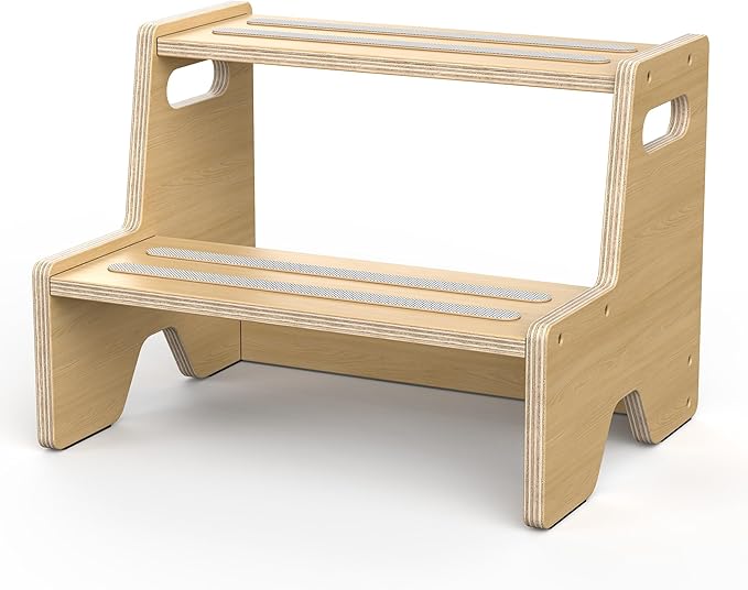Step Stool for Toddler, Sturdy Wooden 2-Step Stool with Anti-Slip Surface and Pads for Barthroom, Kitchen, Bedroom, Toilet, and Potty Training - 1 Pack