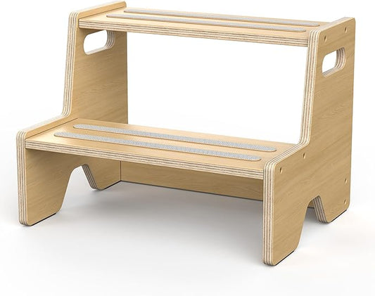 Step Stool for Toddler, Sturdy Wooden 2-Step Stool with Anti-Slip Surface and Pads for Barthroom, Kitchen, Bedroom, Toilet, and Potty Training - 1 Pack