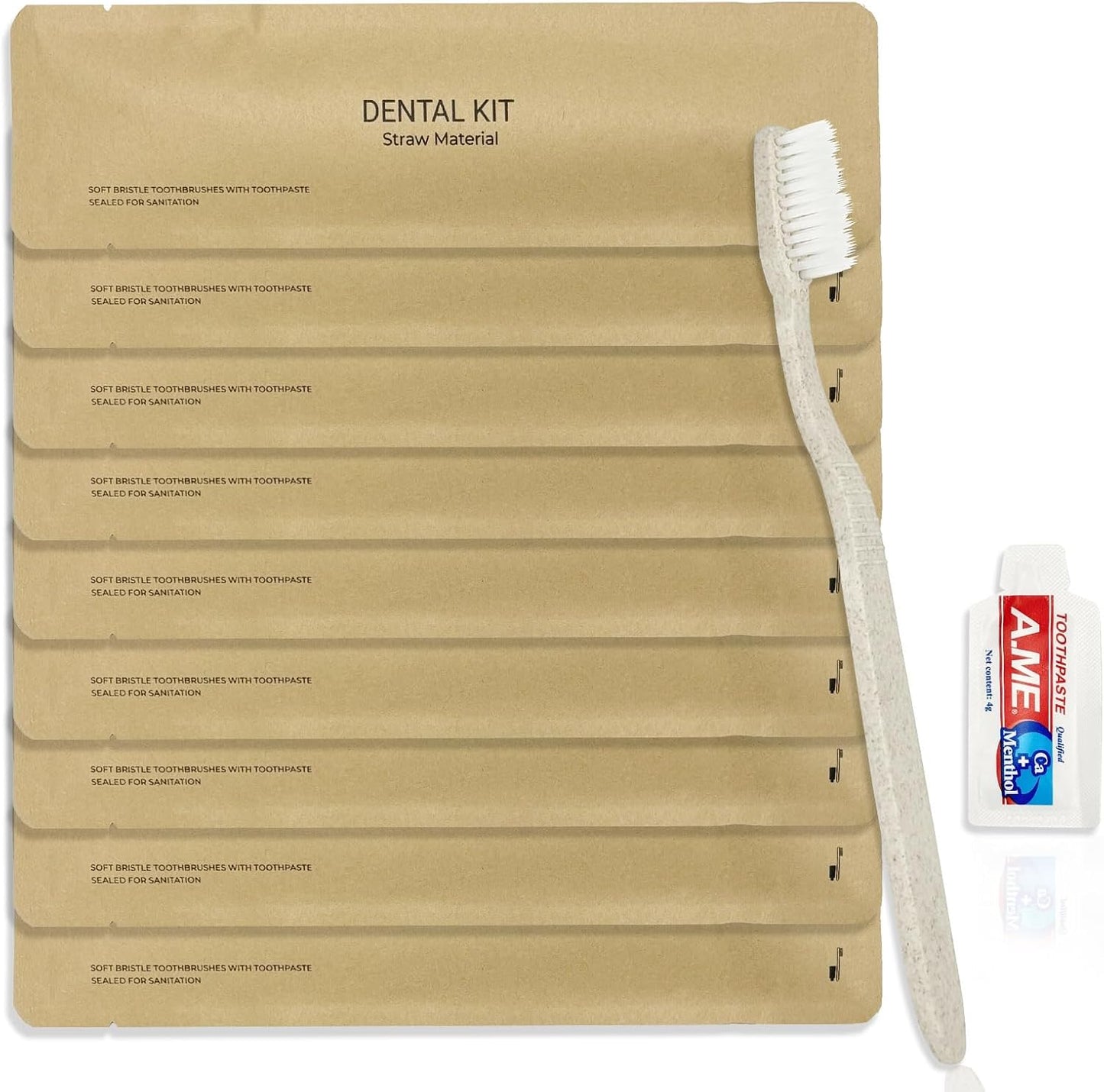 100 Pack Travel Size Toothbrushes with Toothpaste in Bulk, Disposable Individually Wrapped Wheat Straw Portable Toothbrushes Kit for Homeless, Nursing Home, Charity, Shelter, Airbnb and Hotel