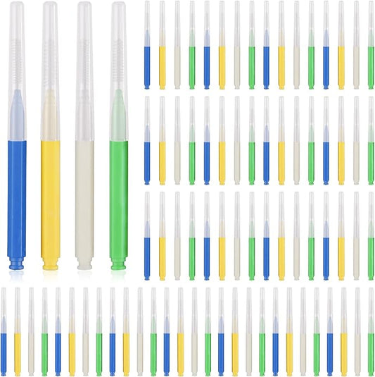 Interdental Brush, 80 Count Braces Brush Between Teeth, Toothpicks Dental Tooth Flossing, Dental Flosser Tooth Cleaning Tools Oral Flossing Head (4 Colors, 4 Sizes)