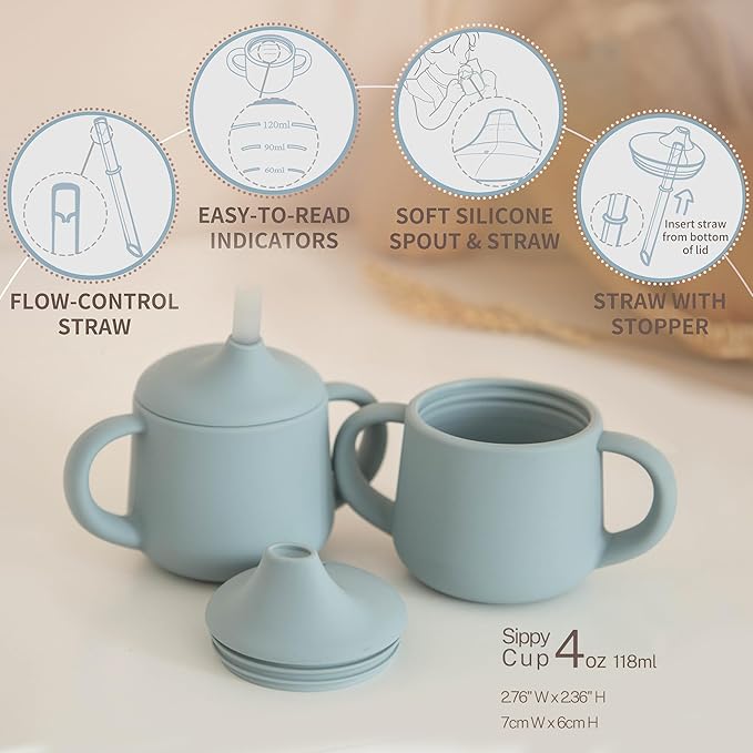 Moonkie Silicone Baby Sippy Cups | 3 Stages Training Cup Straw Cup for Infants Toddlers and Kid | 4 oz 1Pack
