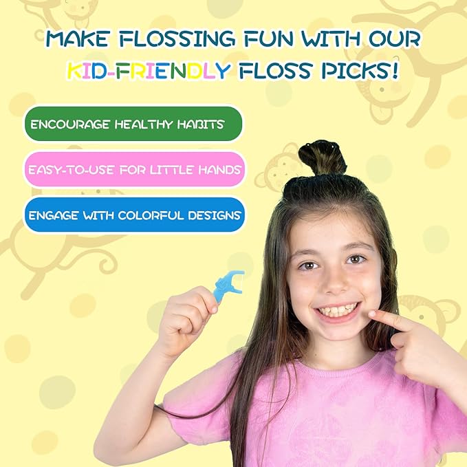 Floss Picks, Children's Floss Sticks, Fun Flossing Sticks for Kids，Fluoride Free, BPA Free, Odorless, 60 Sticks per Pack, 4 Packs = 240 Sticks