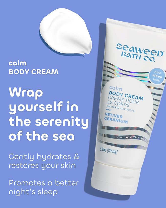 Seaweed Bath Co. Calm Body Cream - Vetiver Geranium | Soothing Hand and Body Lotion With Oat Milk, Shea Butter, and Chamomile | Natural, Vegan Moisturizer For Dry Skin | 6 oz