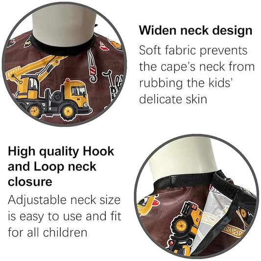 Hair cutting Capes for Kids Waterproof Salon Capes Shampoo Capes for Boys Girls Children - 39"× 51" (Construction Vehicle)