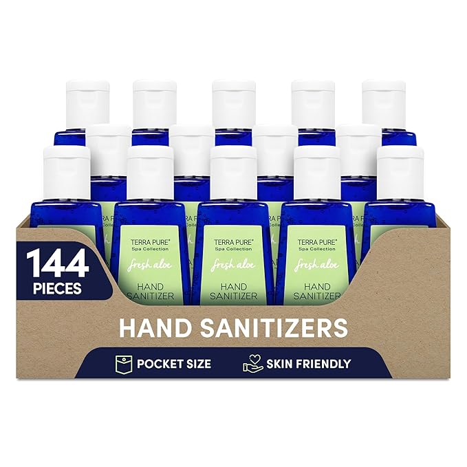 Terra Pure Hotel Hand Sanitizer Gel | Mini Hand Sanitizer Bulk | Alcohol-Free with Organic Aloe Vera | 1oz Bottles | Case of 144
