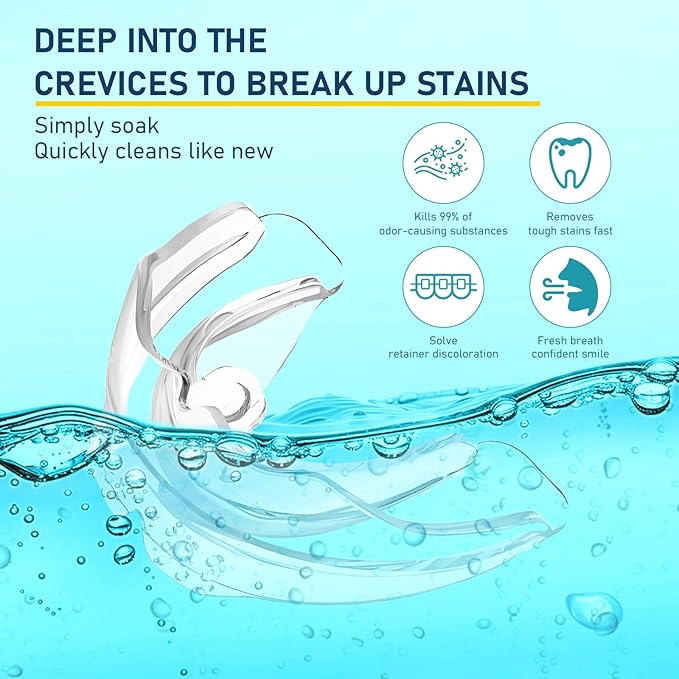 Retainer Cleaner & Denture Cleaning Tablets with 240 Removes Stains, Odors, and Plaque from Aligners, Mouth Guards, Night Guards, and Dental Appliances, 8-Month Supply