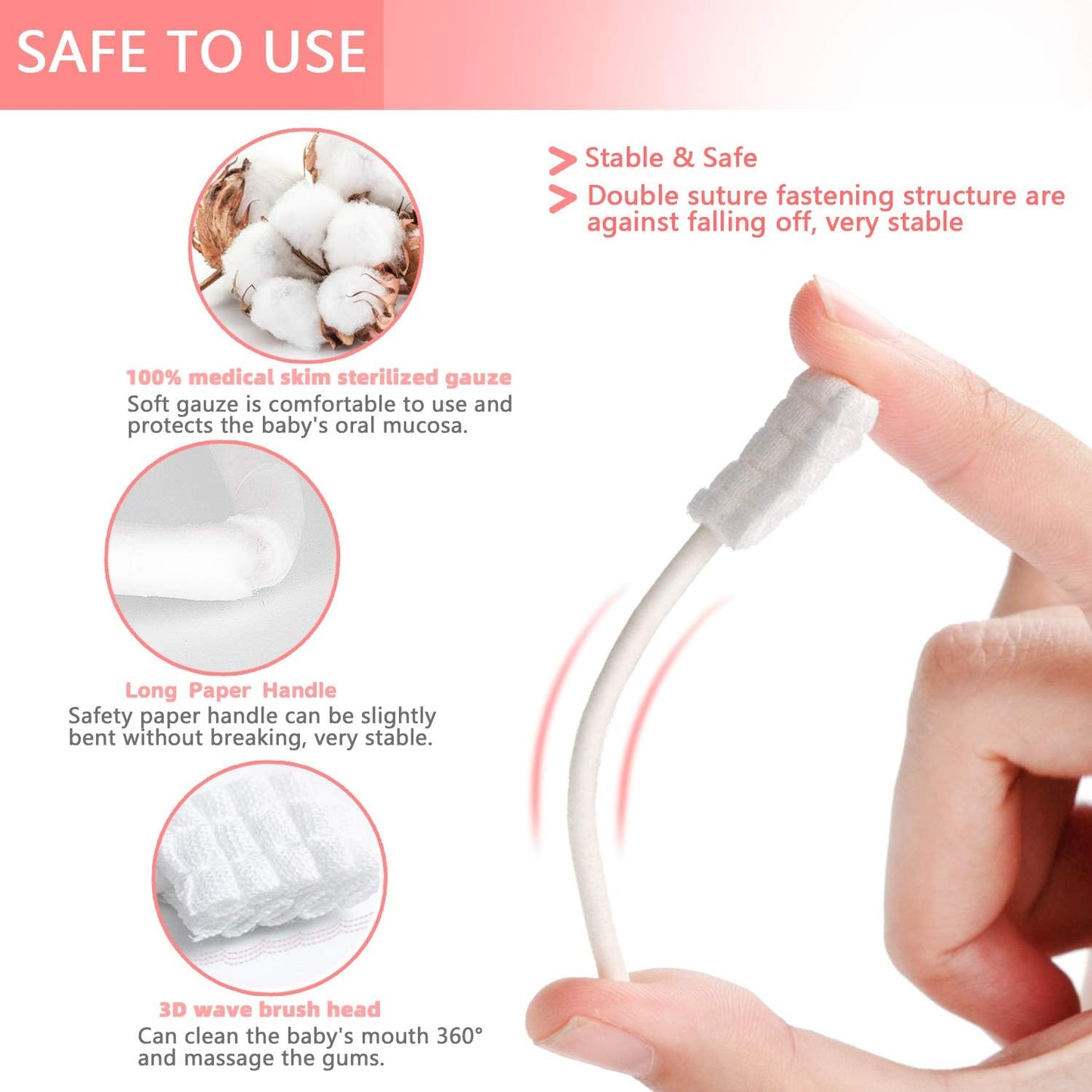 EASICUTI Baby Tongue Cleaner, 42Pcs Disposable Infant Toothbrush, Gauze Gum Cleaner Baby Oral Cleaning Stick Dental Care for 0-36 Months + Free 1 Finger Toothbrush