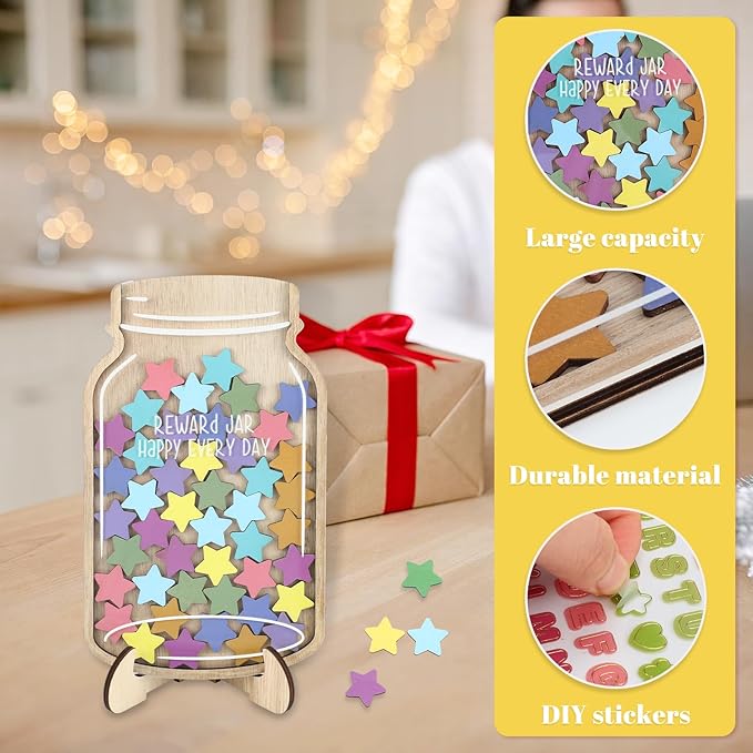 45Pcs Magnetic Reward Jar, Large 9.84 x 5.9“ Star Jar, Reward System for Kids Home Behavior School Classroom Incentives Potty Training with Colorful DIY Name Stickers