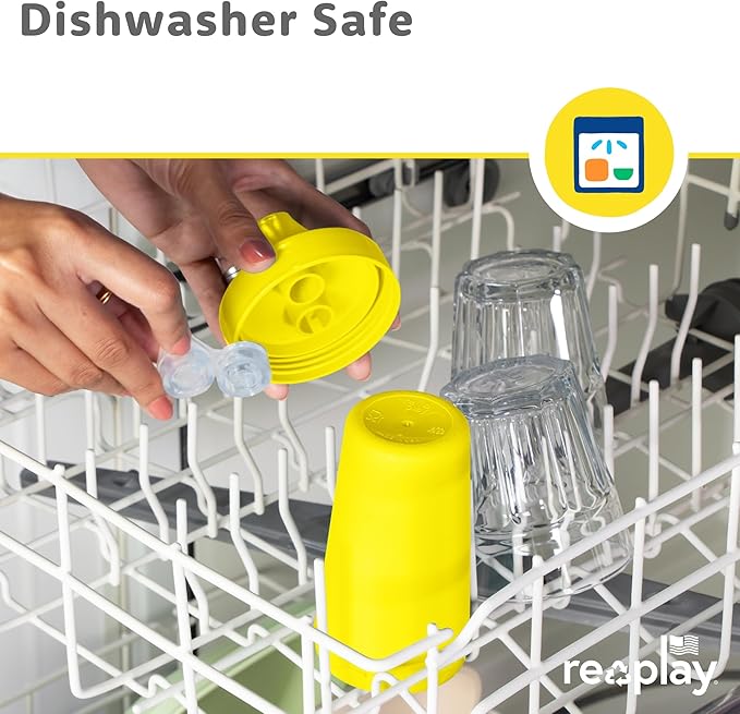 Re-Play Spill-Proof Sippy Cups - Reusable 10 Oz Set of 4, Dishwasher & Microwave Safe, Made in USA, Preschool