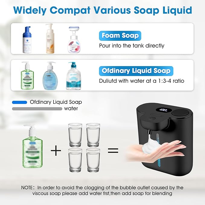 Automatic Foaming Soap Dispenser,Touchless Soap Dispenser,16.9oz/500ml Rechargeable Wall Mounted Smart Dispenser for Bathroom Kitchen,Easy for Toddlers(Black)