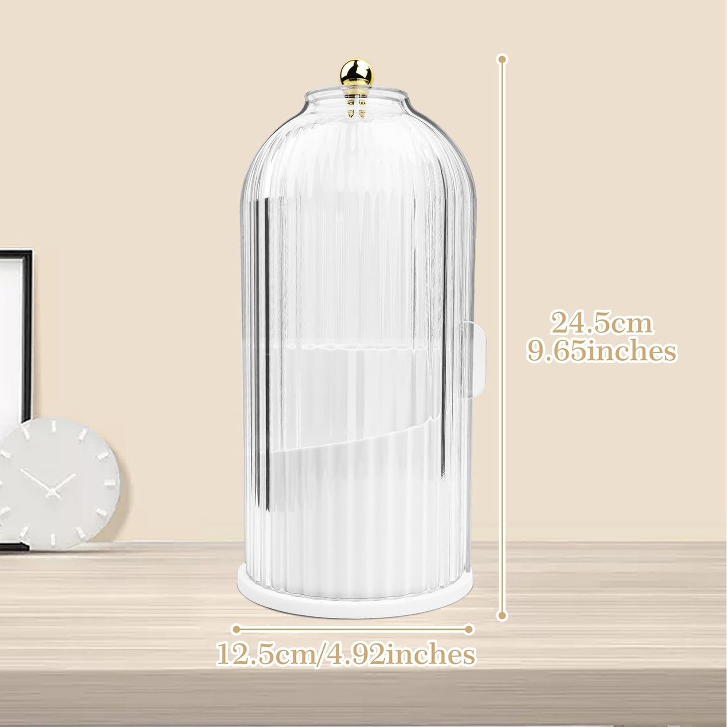 1PCS Makeup Brush Holder Organizer with Clear Lid 360 Rotating Sliding Opening Dustproof Brushes Container for Vanity