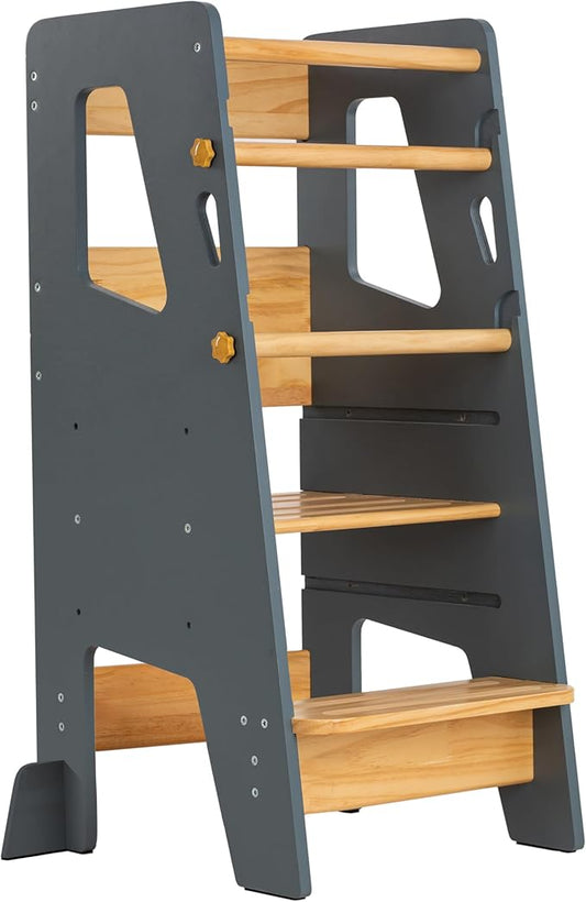 OCODILE Toddler Standing Tower - Adjustable Height Toddler Kitchen Stool Helper - Ideal Kids Kitchen Step Stool for Learning New Skills - Updated Design with Safety Feet - Gray