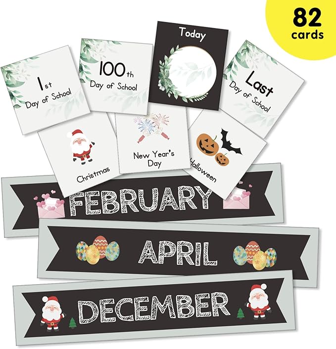 Eamay Boho Greenery Calendar Pocket Chart with 82 Cards for Kids Learning,Classroom and Home School Décor
