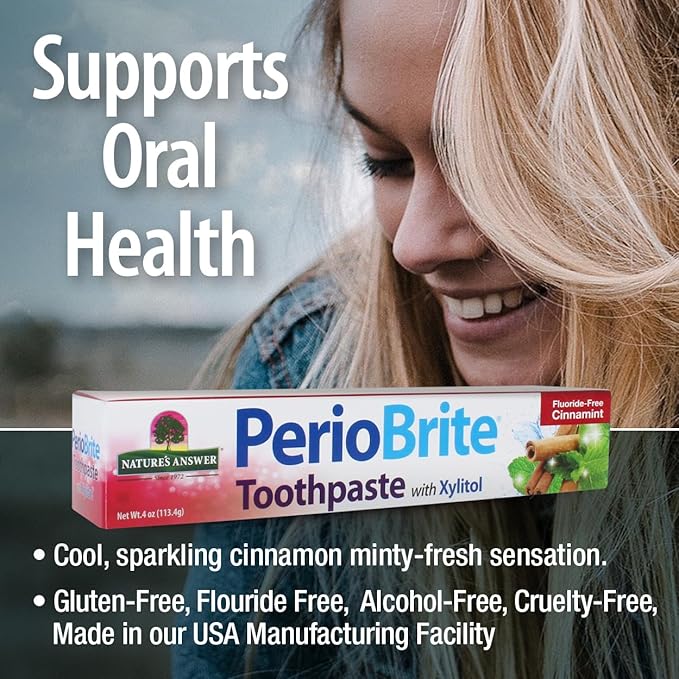 Nature's Answer Periobrite Cinnamint Toothpaste | Soothes & Refreshes | Alcohol-Free, Gluten-Free, Fluoride-Free Soy-Free & Vegetarian | No Artificial Sweeteners or Preservatives 4oz (2 Pack)