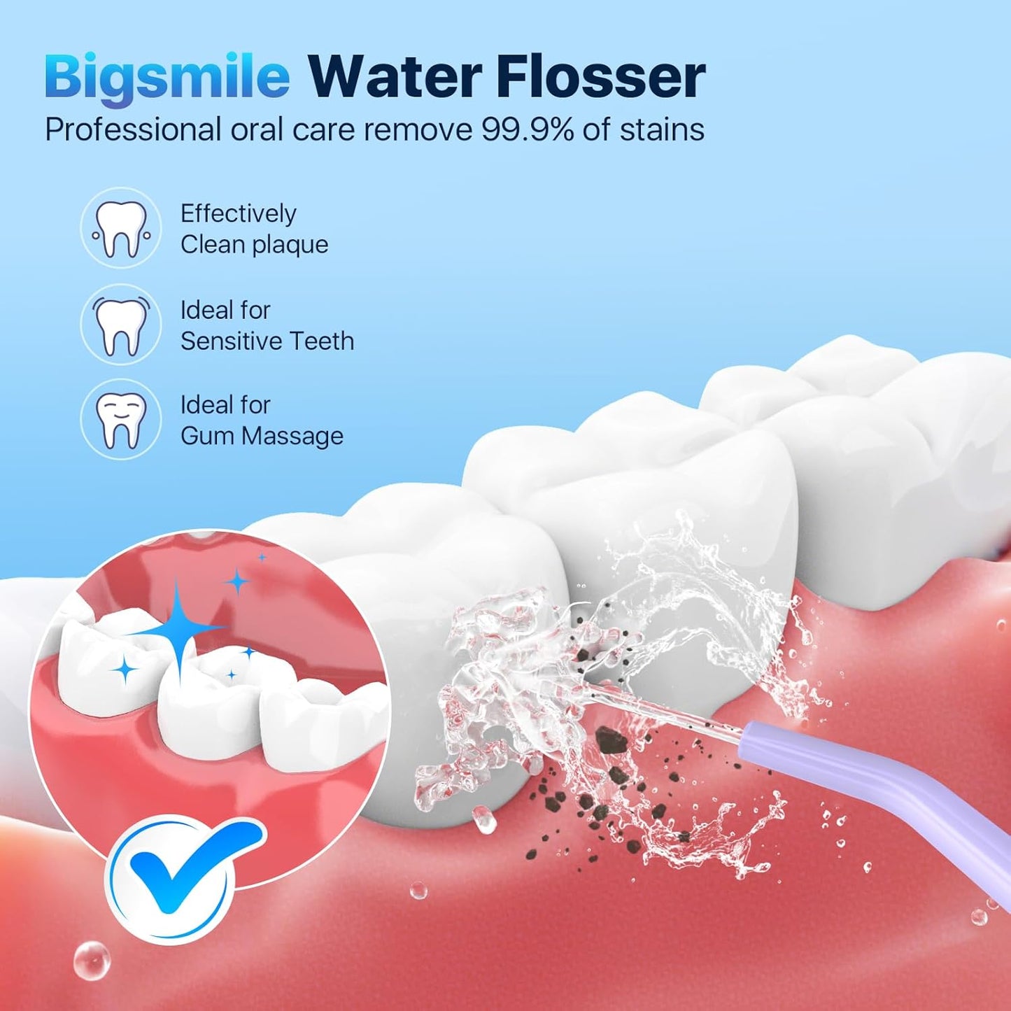Bigsmile Water Dental Flosser, Rechargeable Oral Doucher, IPX7 Waterproof, Professional Teeth Cleaning, Effectively Keep Mouth Clean and Healthy (Purple)