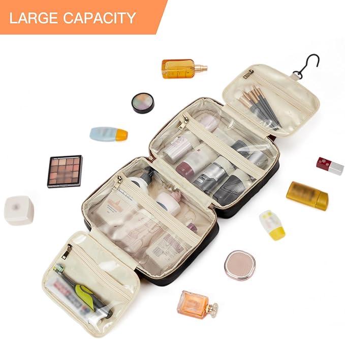 Telena Travel Toiletry Bag for Women with Hanging Hook, Water-resistant Cosmetic Bag Travel Organizer for Accessories, Toiletries, Shampoo