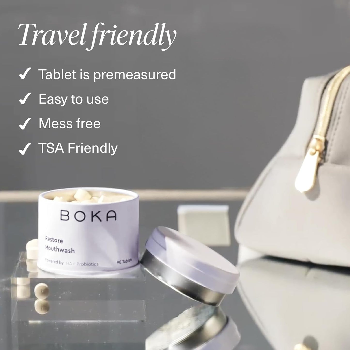 Boka Travel Size Mouthwash Tablets - Hydroxyapatite, Fluoride Free & Alcohol Free - Chewable Tablets to Freshen Breath, Kill Odor Quickly & Helps Remineralize Teeth - (Pack of 2, 90 Pcs, Mint)