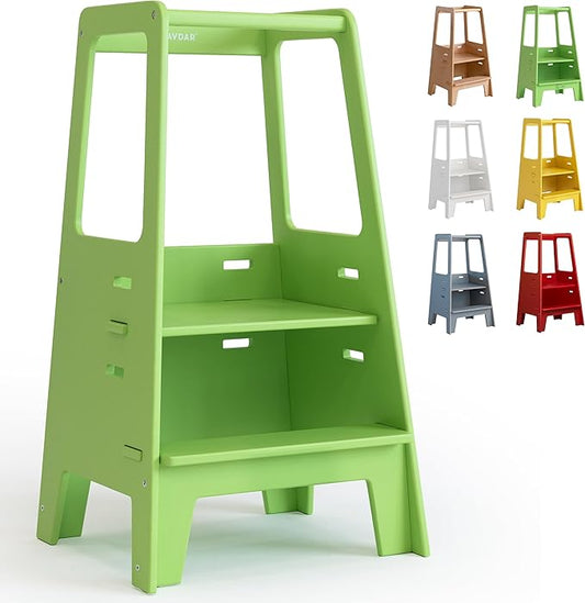 AVDAR Toddler Standing Tower Wooden Toddler Stool for Kitchen Adjustable, Winner 2023 of Contemporary Good Design, Montessori Kitchen Tools