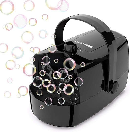 Bubble Machine, 3-in-1 Bubble Maker, Automatic Bubble Blower with 3 Bubble Wands, 8000+ Colorful Bubbles for Kids Toddlers, Operated by Plug-in or Batteries for Indoor Outdoor Birthday Party