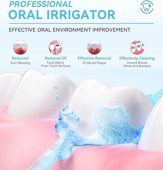 Water Dental Flosser Pick for Teeth, Portable Cordless Oral Irrigator with 4 Pressure Modes, 300ML Water Tank, IPX7 Waterproof, 6 Jet Tips, Storage Bag for Gums, Braces(White)