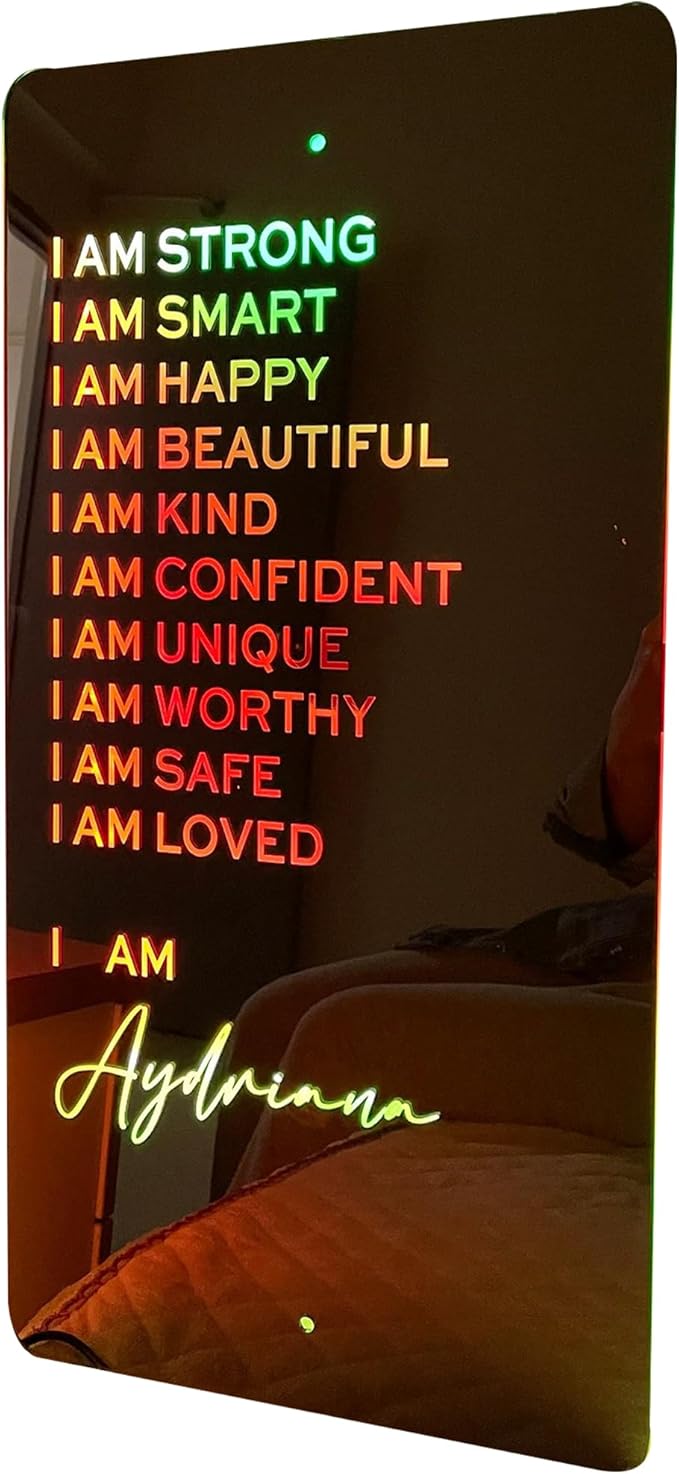 Personalized I AM Affirmations Mirror LED Night Light Custom Light up Name Mirror Neon Sign Wall Decor Classroom Bedroom Birthday