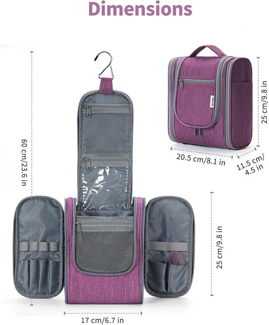 Narwey Small Hanging Toiletry Bag Women Travel Makeup Bag Organizer Toiletries Bag for Travel Size Essentials Accessories Cosmetics (Medium, Dark Purple)