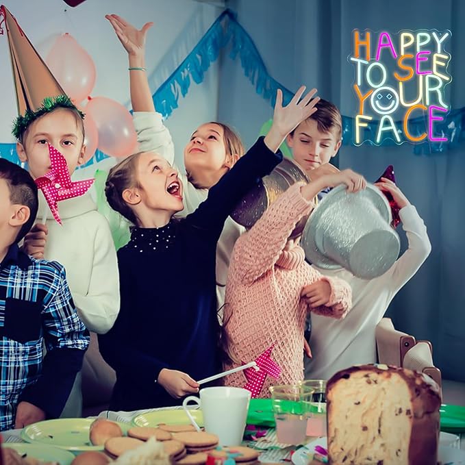 LED HAPPY TO SEE YOUR FACE Sign - Classroom Decor Inclusive Wall Decoration Welcome Gift Teacher Present for Primary Schools and Kindergartens - Birthday (14.2"12.6")